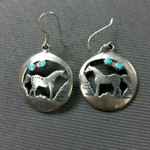 Sterling Silver Native American Horse Earrings with Turquoise